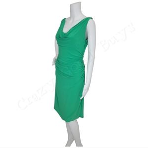 NWOT Lauren Ralph Lauren Green Cowl Neck Jersey Midi Dress w/ Ruched Side, 6